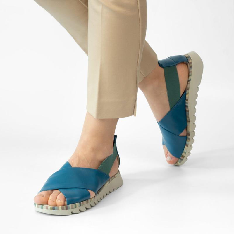 Sandale dama piele naturala albastru turcoaz The Flexx, model Cara